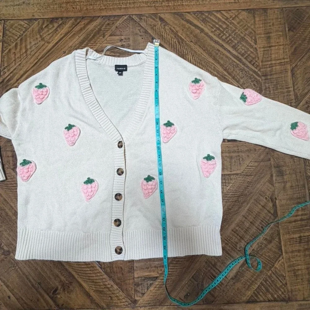 Torrid Strawberry Appliqué Cottagecore Cardigan Sweater | 100% Cotton